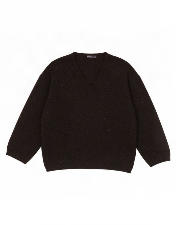 Suéter feminino Marks & Spencer com decote em V UK 18 XL preto manchado