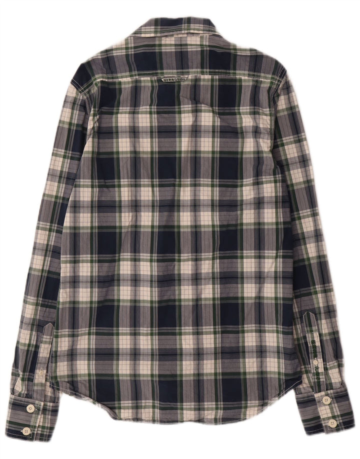 Camisa masculina SUPERDRY grande algodão xadrez azul marinho