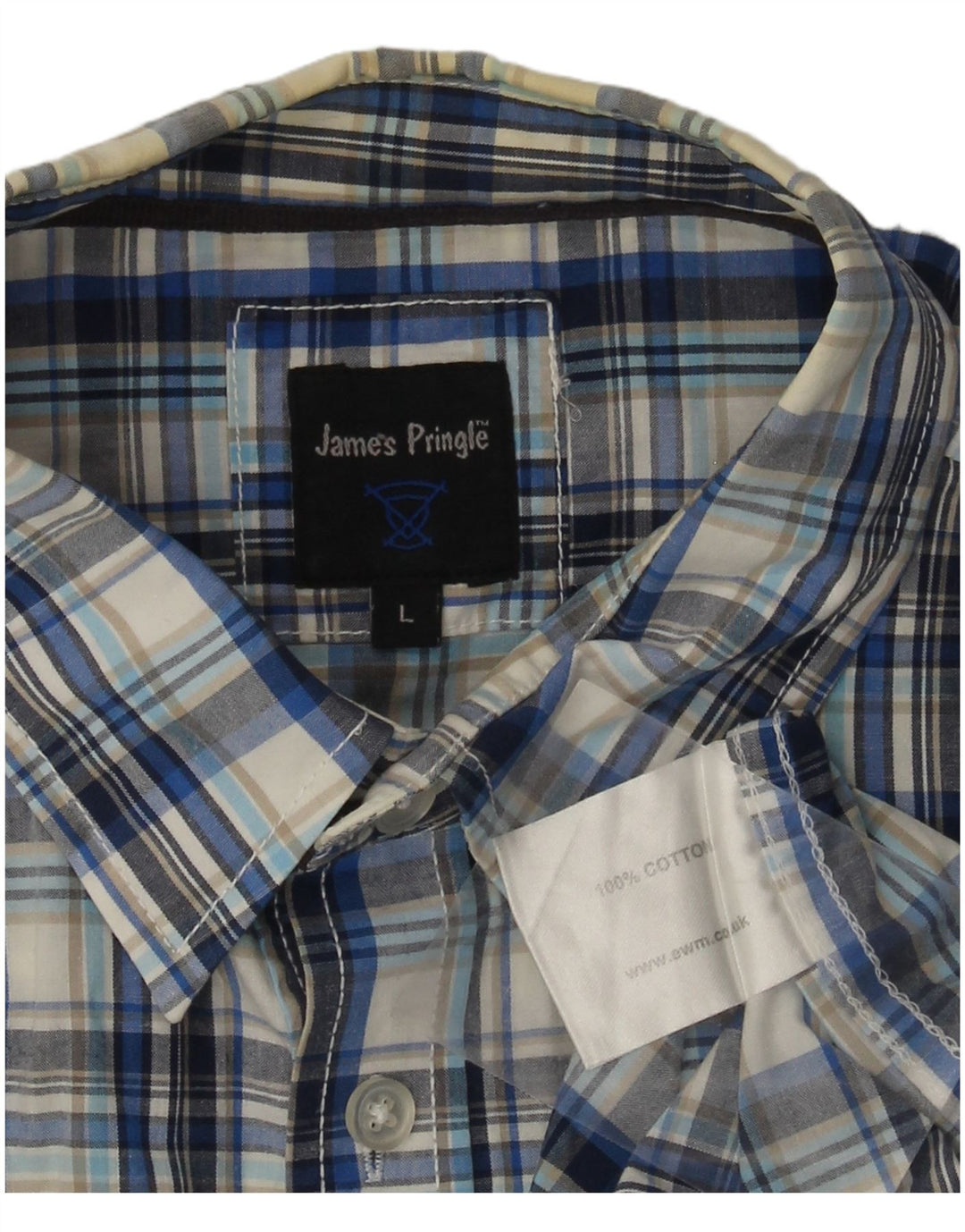 Camisa masculina de manga curta JAMES PRINGLE grande algodão xadrez azul