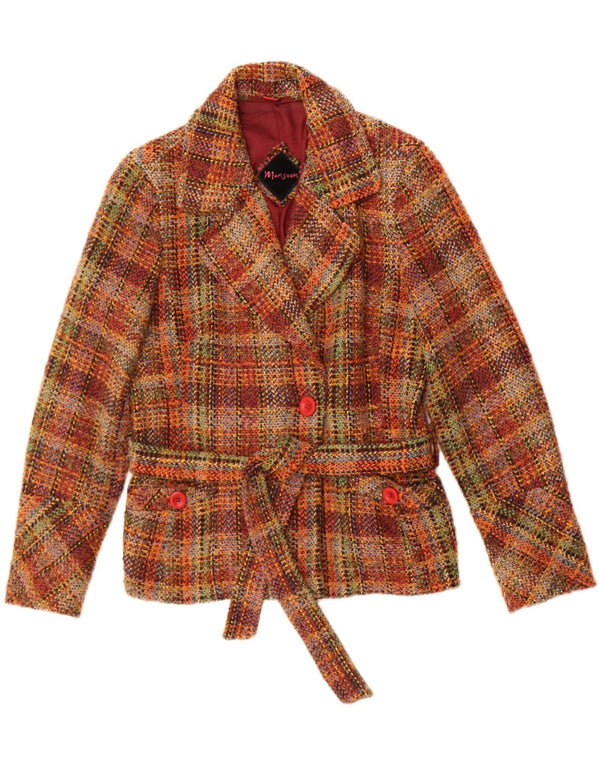 Jaqueta blazer feminina Monsoon com 1 botão Reino Unido 12 lã xadrez marrom médio
