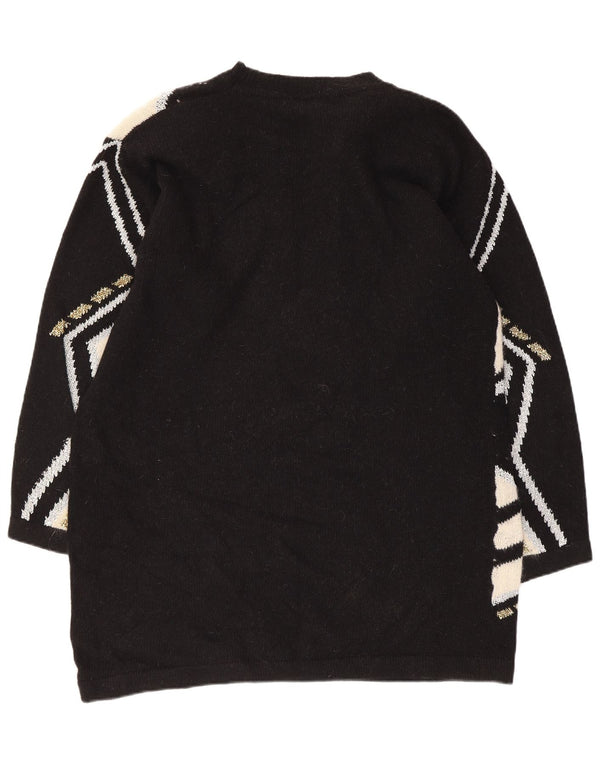 Vestido feminino vintage UK 16 grande lã de cordeiro geométrica preta