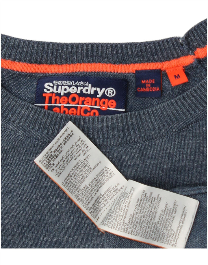 Suéter feminino Superdry com gola canoa UK 14 algodão azul médio