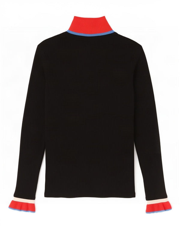 Top feminino Zara manga comprida UK 12 médio preto colorblock viscose