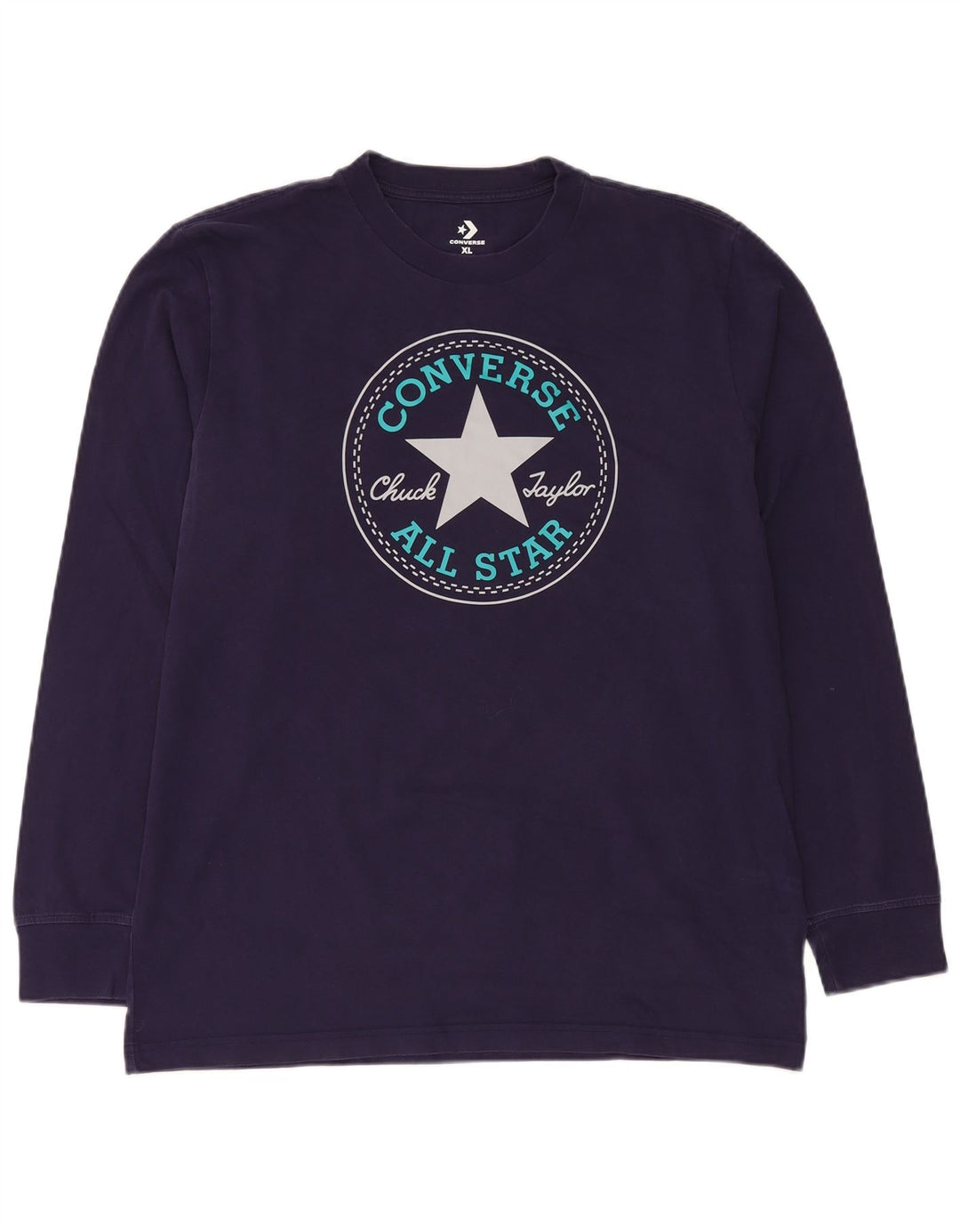 Converse Mens Graphic Top Manga Longa XL Azul Marinho Algodão