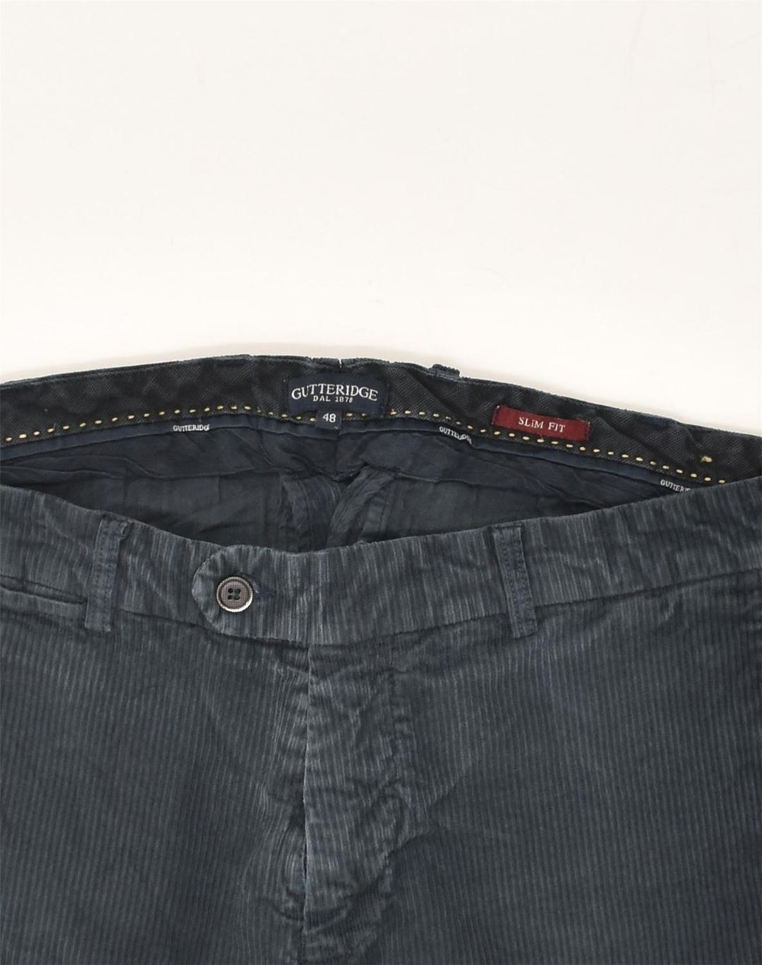 Calça masculina de veludo cotelê GUTTERIDGE IT 48 médio W32 L30 azul marinho