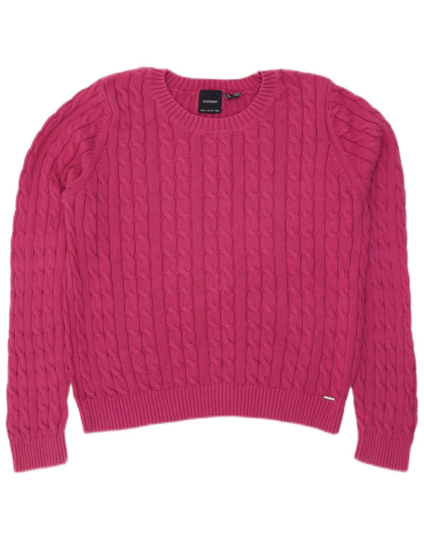 Suéter feminino Superdry com gola canoa UK 16 algodão rosa grande