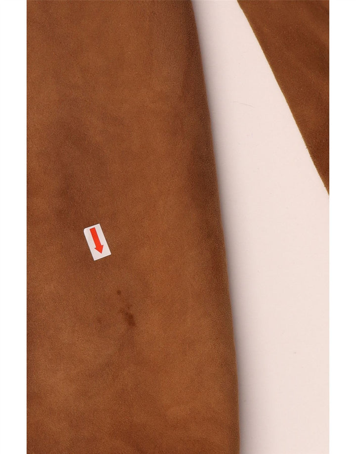 Casaco vintage masculino shearling com peito duplo Reino Unido 36 couro marrom pequeno