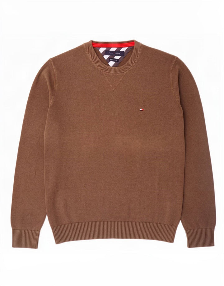 Suéter masculino Tommy Hilfiger com gola redonda e algodão marrom médio
