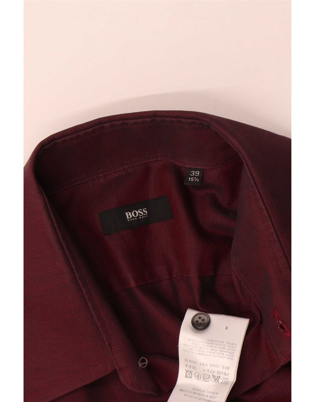 Camisa masculina Hugo Boss tamanho 39 15 1/2 médio algodão borgonha