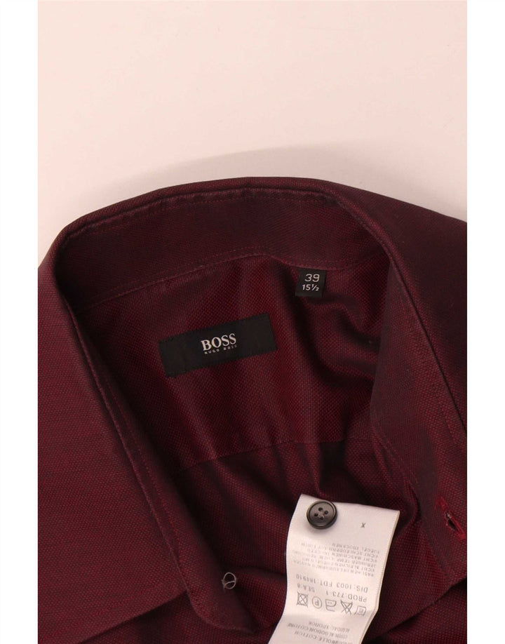 Camisa masculina Hugo Boss tamanho 39 15 1/2 médio algodão borgonha
