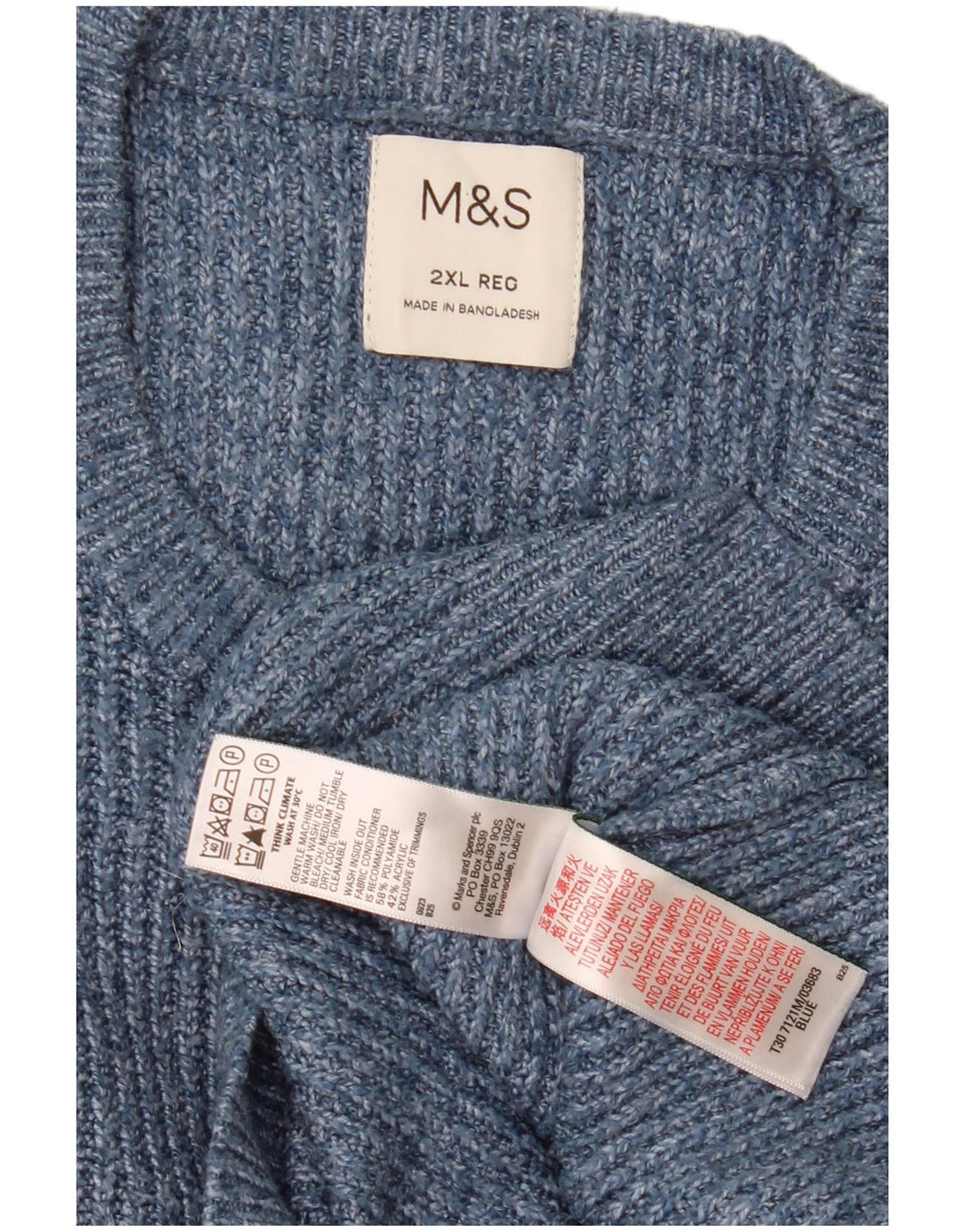 Suéter masculino Marks & Spencer com gola redonda 2XL poliamida manchada azul