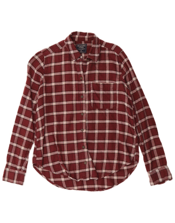 Camisa feminina de flanela grande Abercrombie & Fitch UK 6 XS Borgonha xadrez