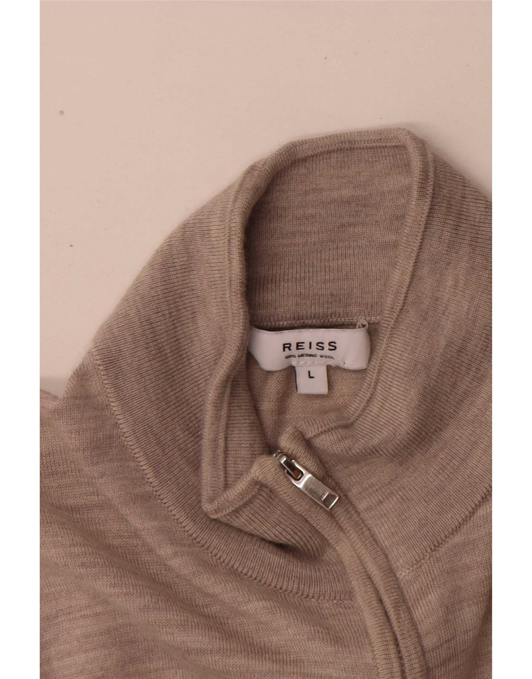 Suéter masculino Reiss com zíper e gola grande de lã manchada cinza