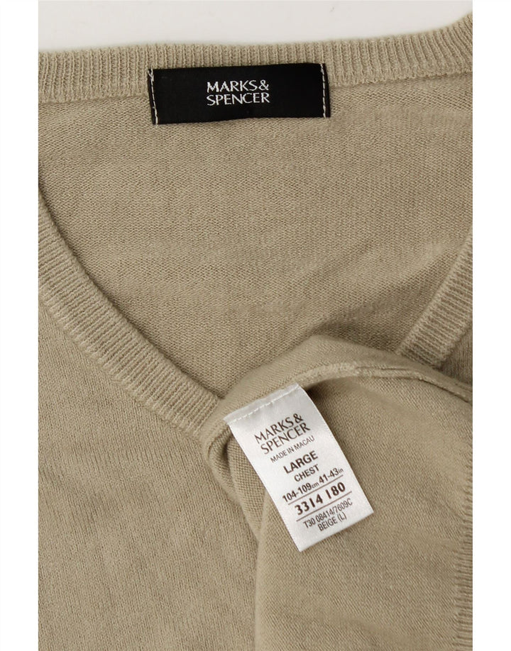Suéter masculino Marks & Spencer com decote em V grande acrílico bege