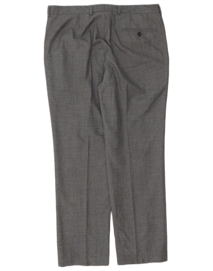 Calça masculina de terno reto Marks & Spencer W34 L29 poliéster cinza