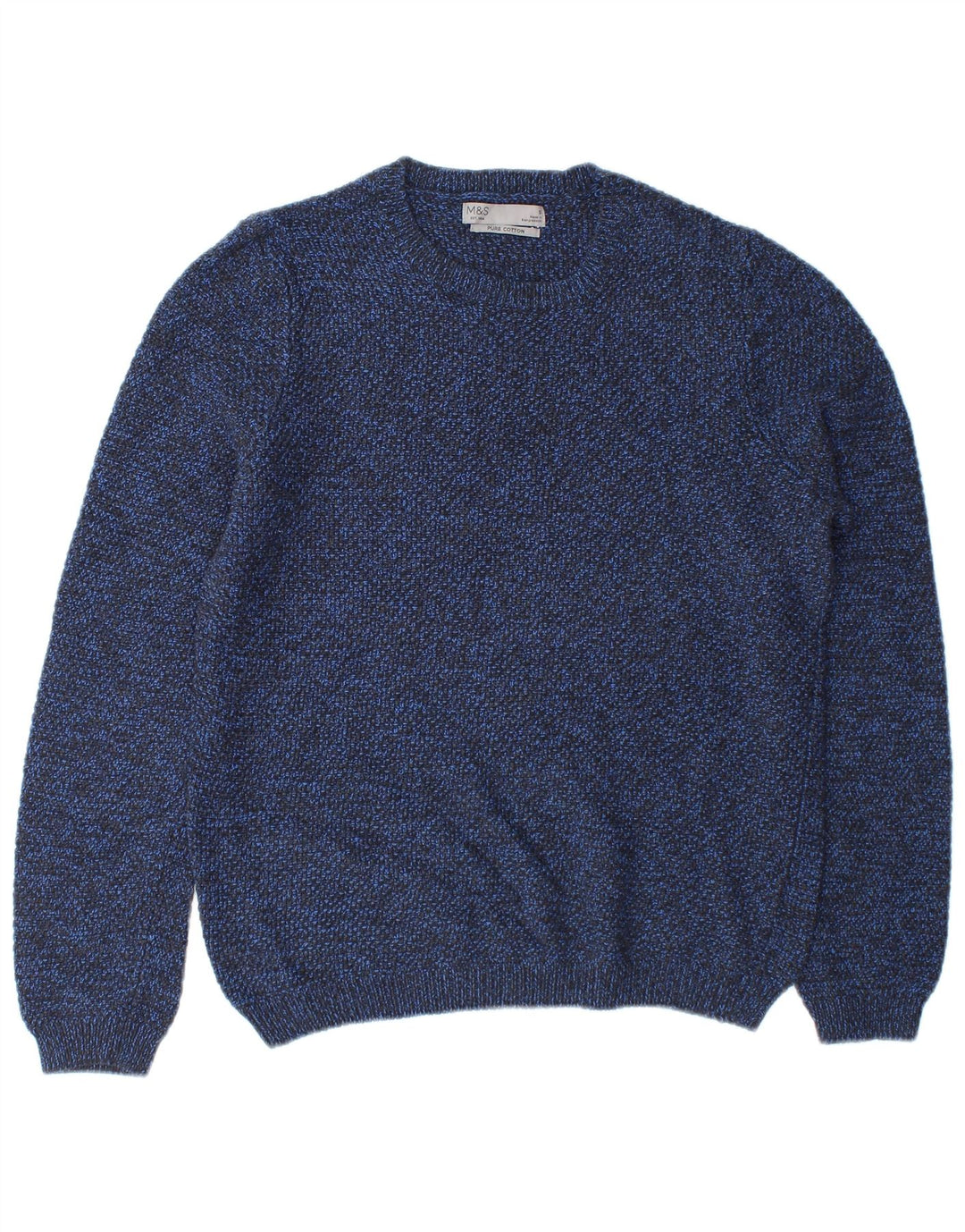 Suéter masculino Marks & Spencer com gola redonda e algodão manchado azul pequeno