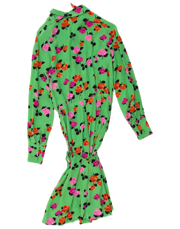 Vestido camisa feminino vintage de manga comprida Reino Unido 10 pequeno floral verde