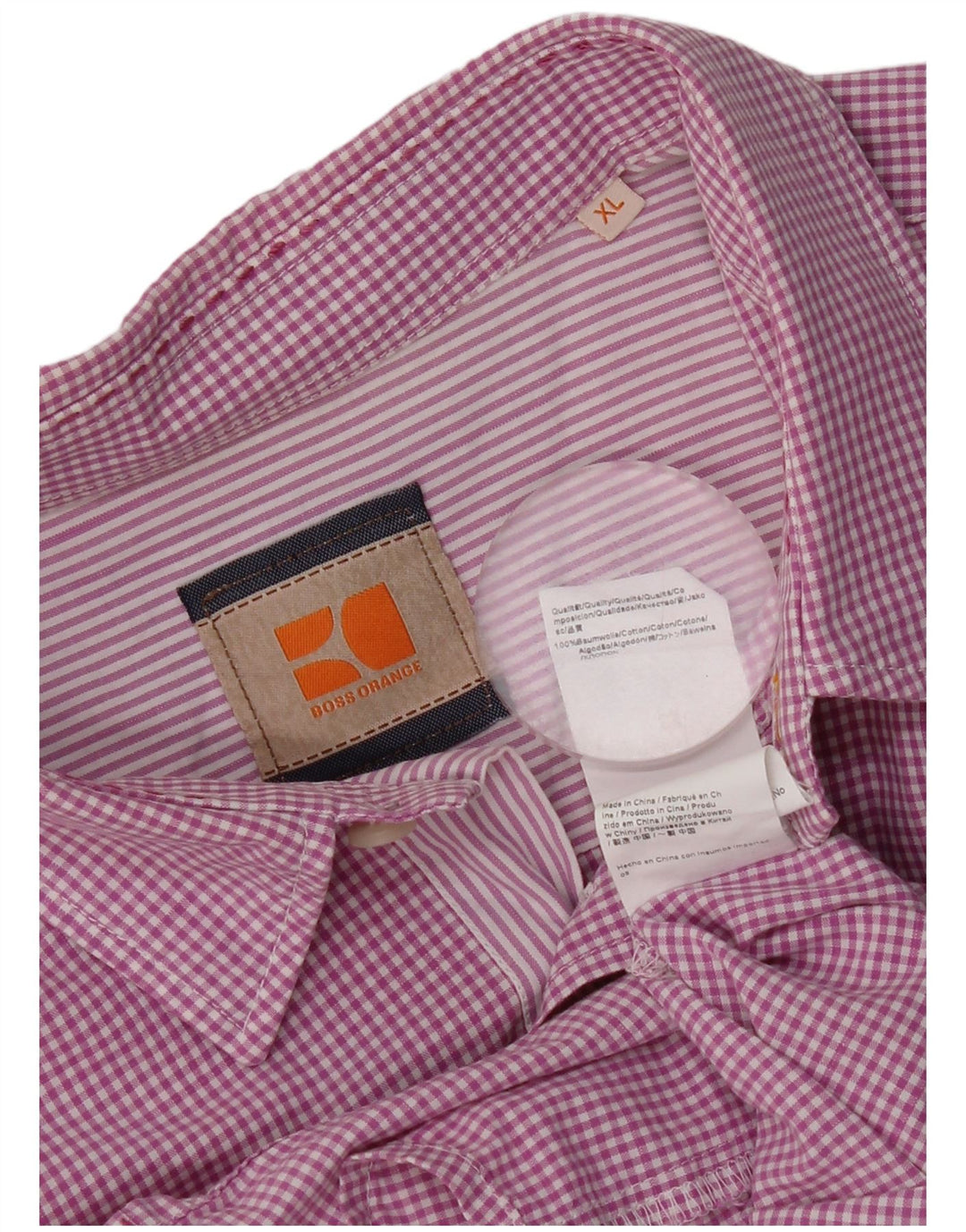 Camisa masculina de manga curta Hugo Boss XL rosa algodão guingão