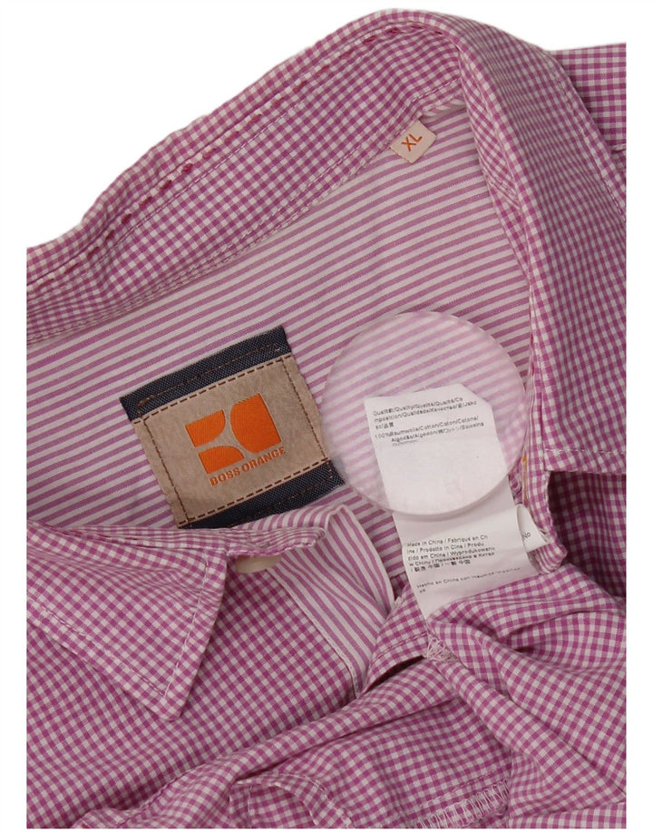 Camisa masculina de manga curta Hugo Boss XL rosa algodão guingão