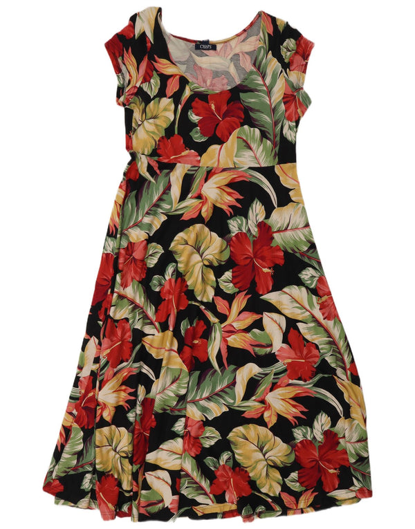Vestido feminino Chaps Petite A-Line UK 18 XL preto floral algodão