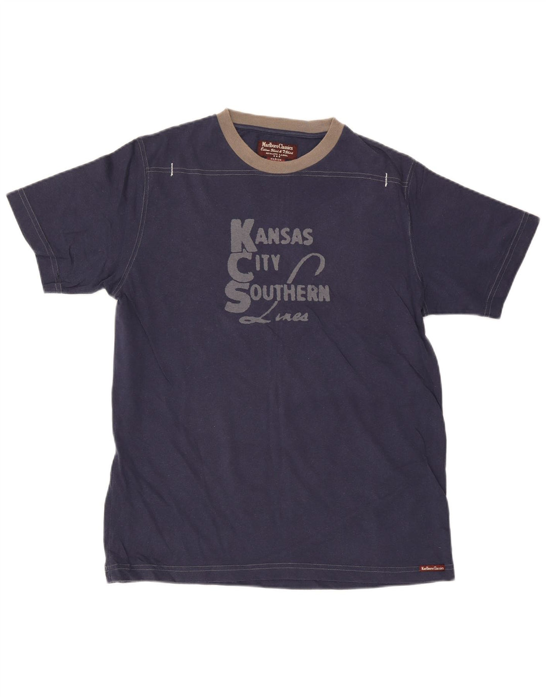 Camiseta gráfica masculina Marlboro Classics Top médio algodão azul marinho