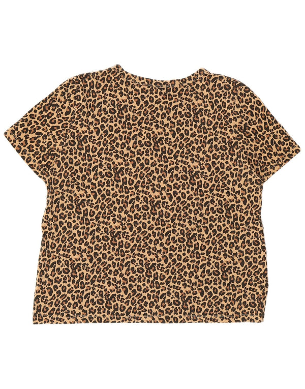 ZARA Camiseta Feminina Crop Graphic Top UK 16 Grande Bege Animal Print