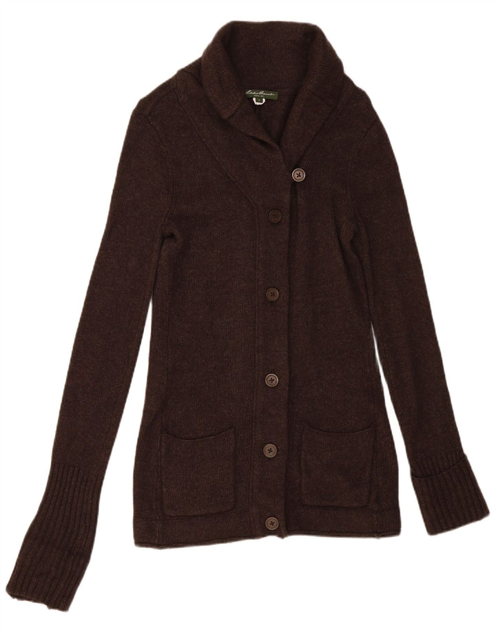 Suéter cardigã feminino Eddie Bauer Reino Unido 12 angorá marrom médio