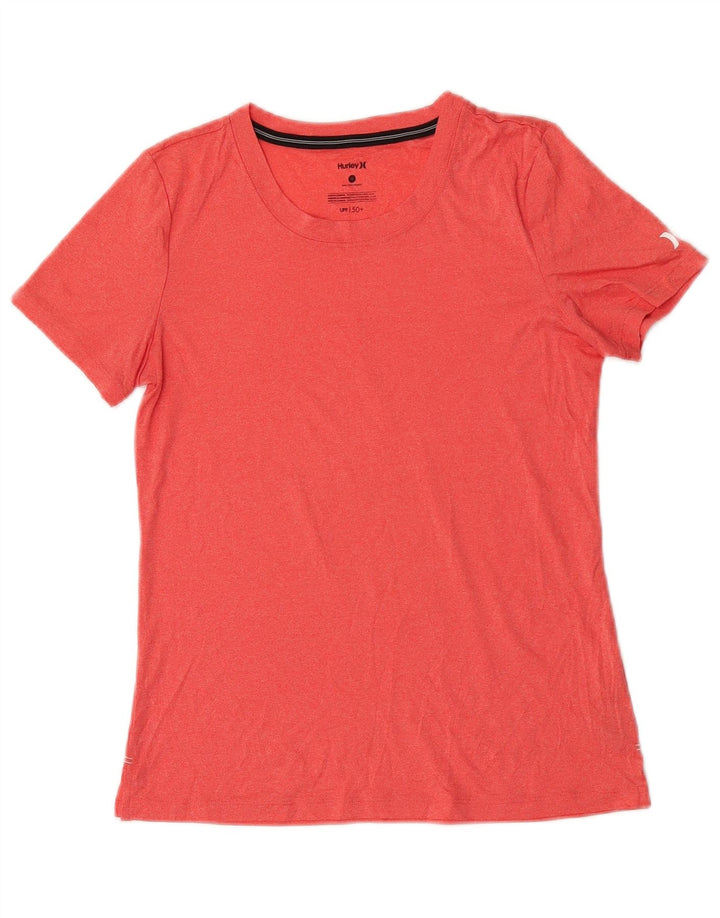 Camiseta feminina Hurley UK 10 pequena laranja manchada de poliéster