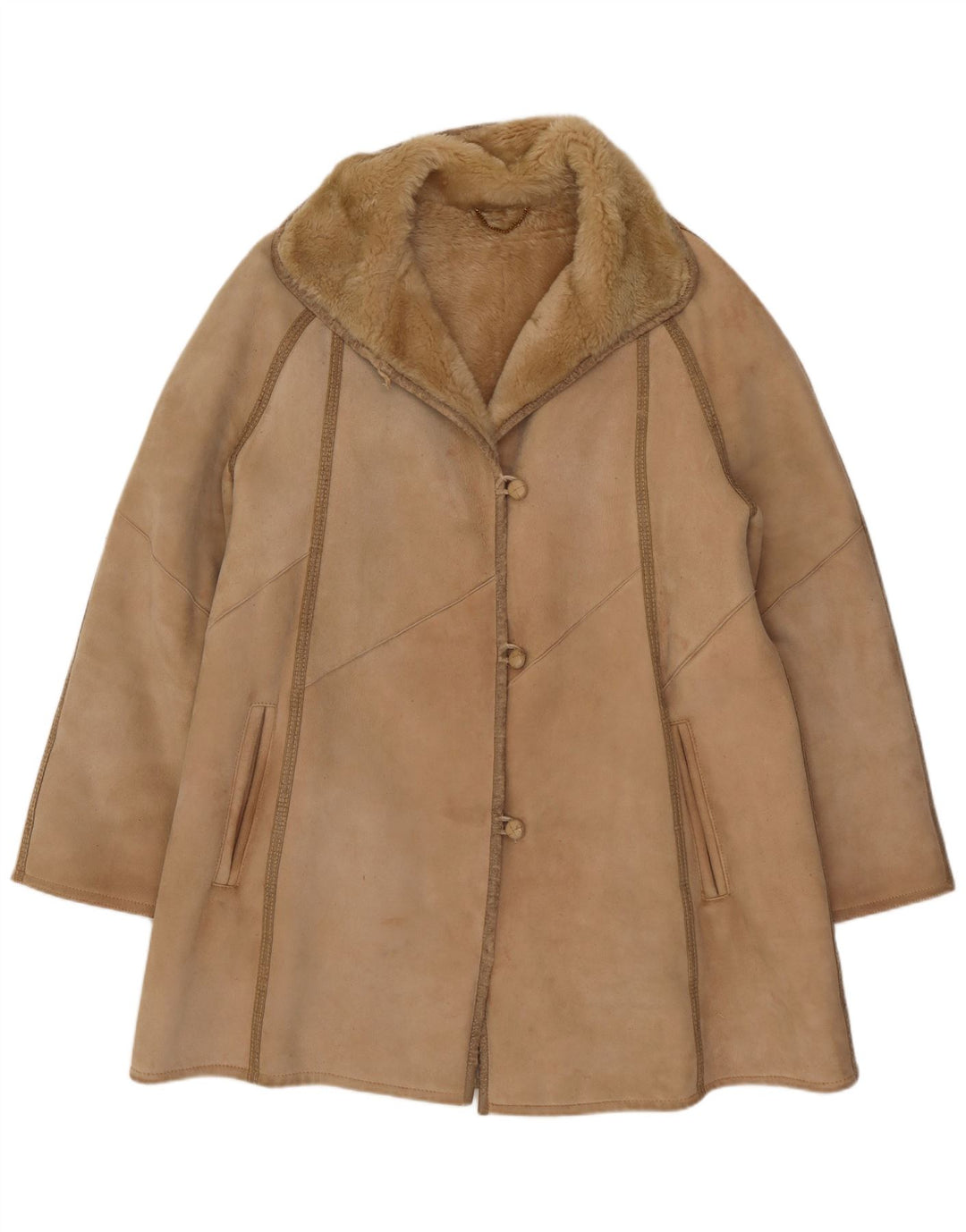 Casaco feminino VINTAGE de shearling IT 46 grande shearling bege