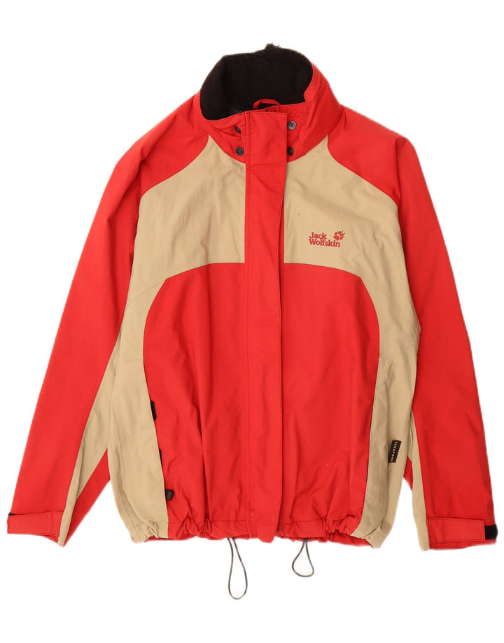 Jaqueta de chuva feminina Jack Wolfskin Loose Fit UK 12 Medium Red Colourblock