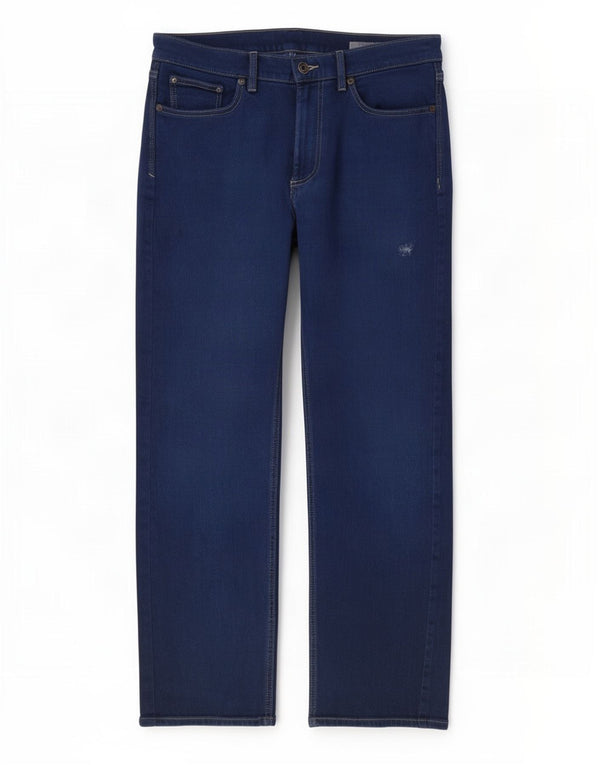Marks & Spencer Calça jeans reta masculina desgastada W32 L29 algodão azul marinho