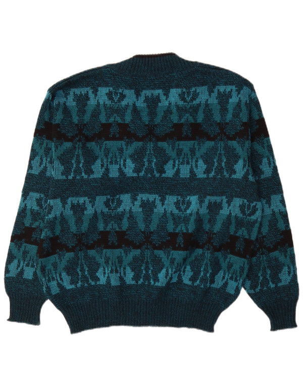 Suéter masculino vintage com decote em V IT 50 Médio Azul Fair Isle