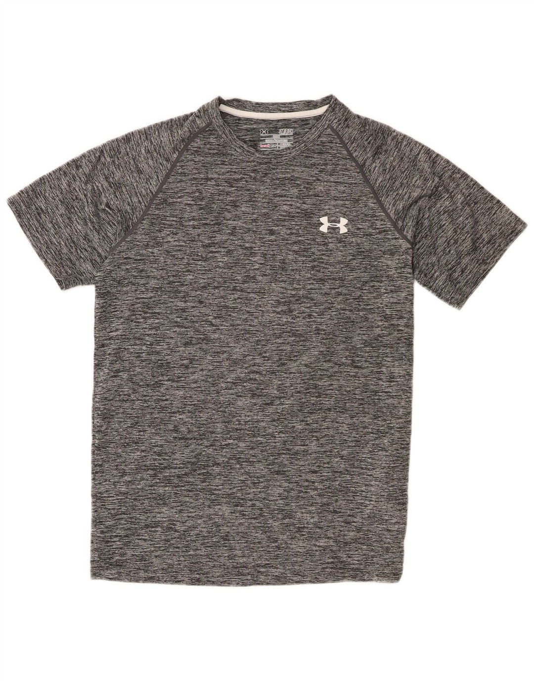 Camiseta masculina Under Armour Heat Gear Top pequeno poliéster manchado cinza