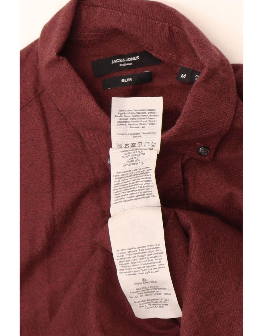 Camisa masculina Slim Fit Jack & Jones de algodão Borgonha médio
