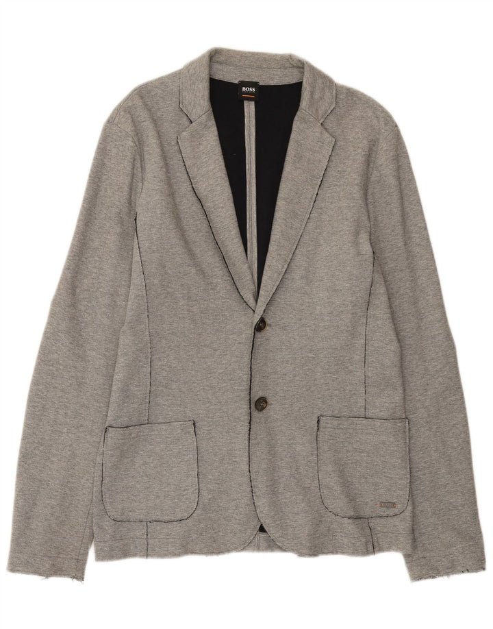 Jaqueta blazer masculina Hugo Boss com 2 botões Reino Unido 40 grande algodão cinza