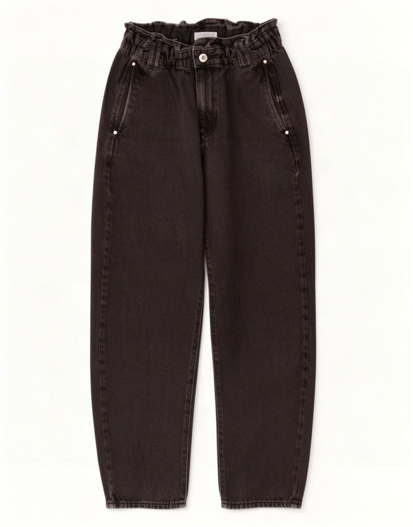 Calça jeans feminina Zara cintura alta cortada UE 38 pequena W28 L25 preta