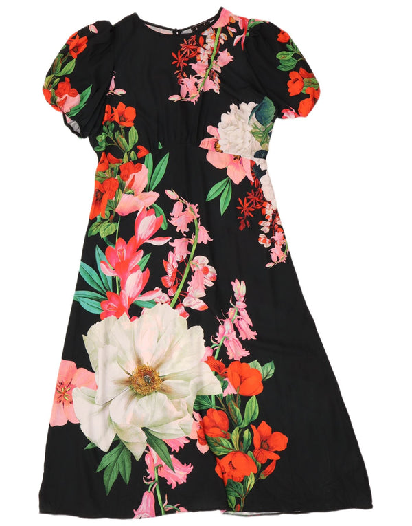 Vestido maxi feminino Lipsy Reino Unido 16 grande poliéster floral preto