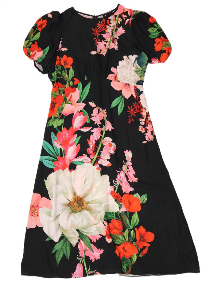 Vestido maxi feminino Lipsy Reino Unido 16 grande poliéster floral preto