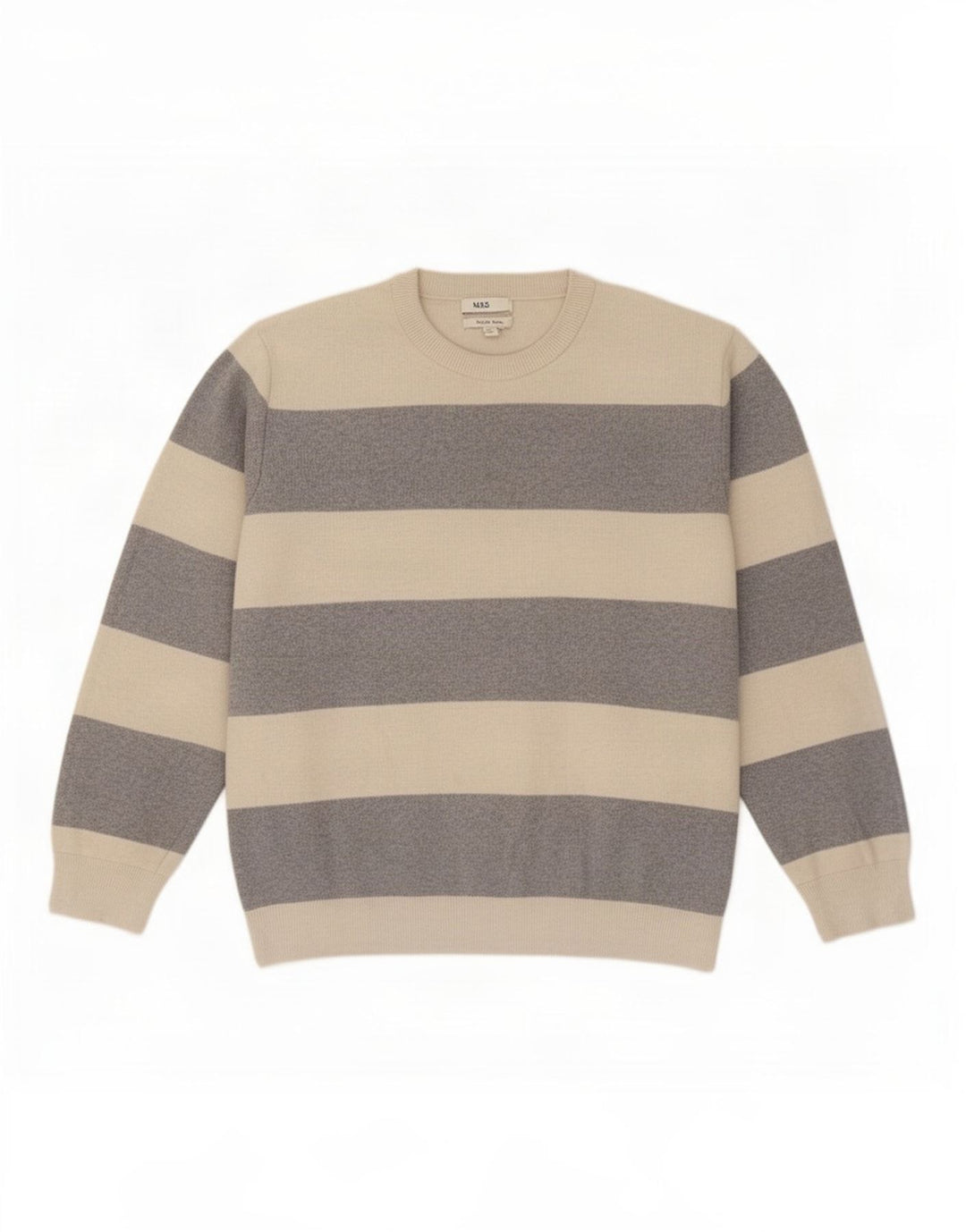 Suéter masculino Marks & Spencer com gola redonda XL poliéster listrado bege