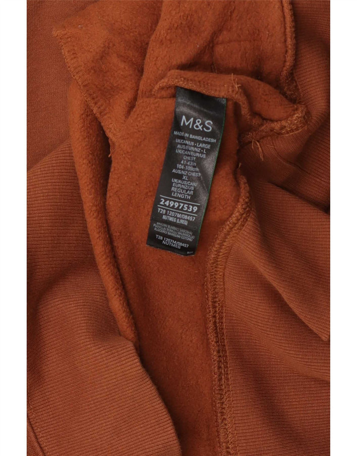 Suéter masculino Marks & Spencer com zíper e gola grande de algodão marrom