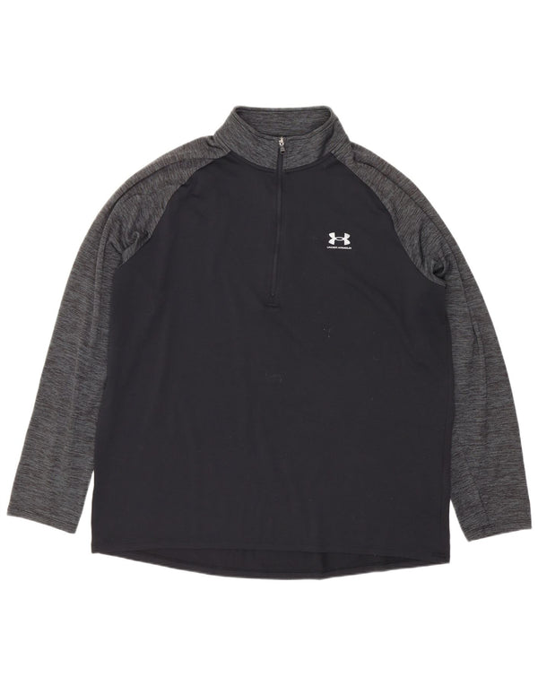 Under Armour Mens Zip Neck Top Gráfico Manga Longa Grande Esporte Preto