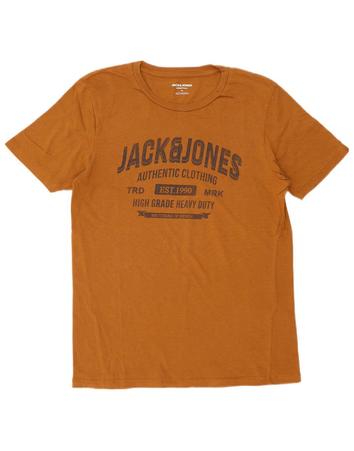 Camiseta gráfica masculina Jack & Jones algodão marrom médio