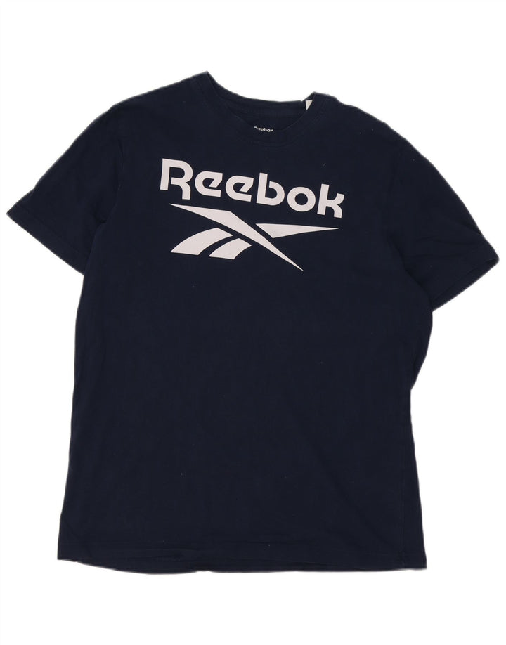 Camiseta gráfica masculina Reebok Top grande algodão azul marinho