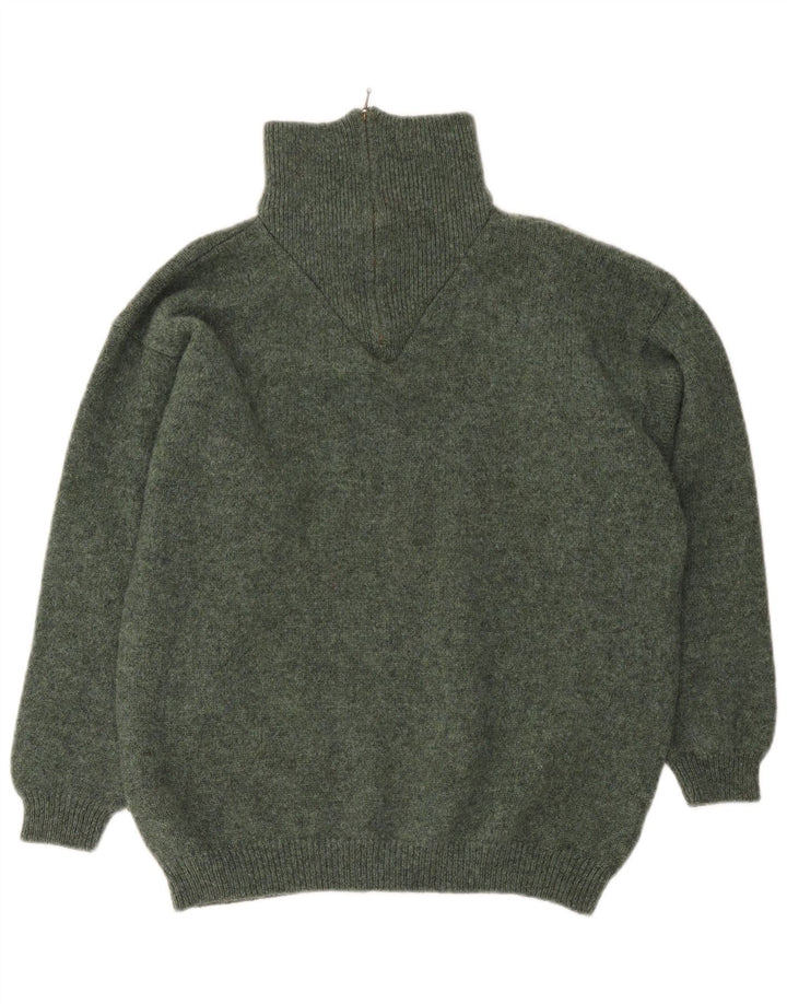 Suéter masculino vintage com zíper e gola XL lã virgem cáqui