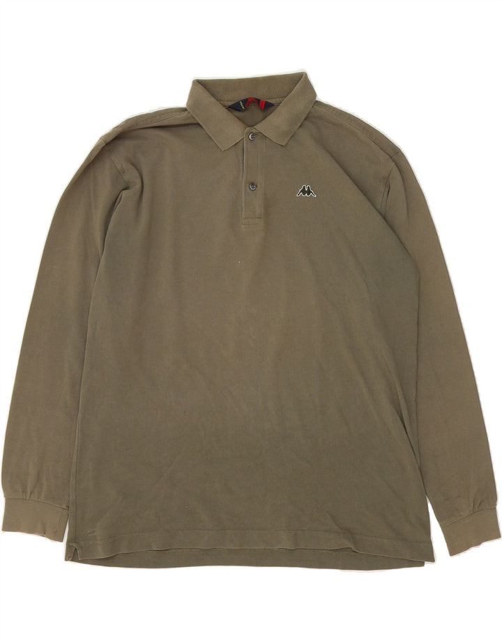 KAPPA Mens Long Sleeve Polo Shirt XL Khaki Cotton Vintage Kappa and Second-Hand Kappa from Messina Hembry 