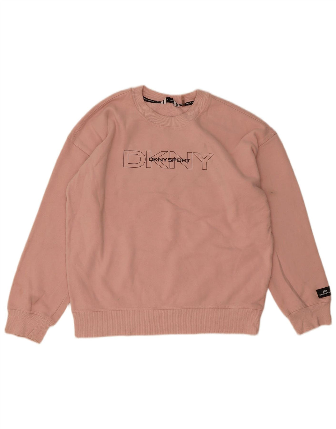 Suéter feminino Dkny gráfico oversized Reino Unido 14 algodão rosa médio