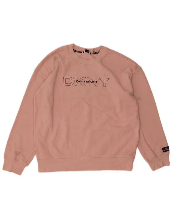 Suéter feminino Dkny gráfico oversized Reino Unido 14 algodão rosa médio