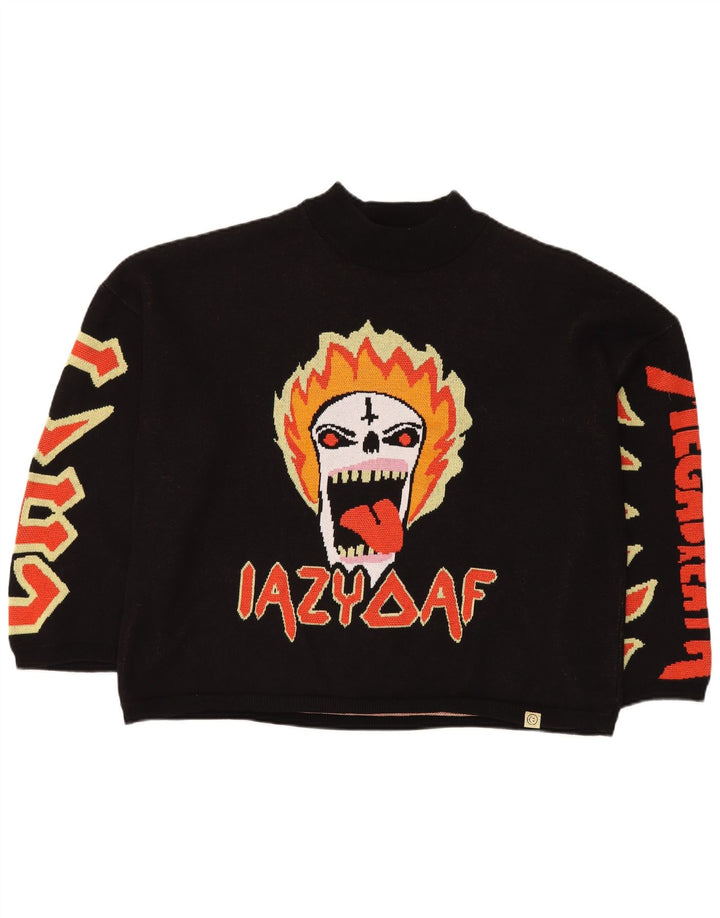 LAZY OAF Suéter masculino com gola alta de tartaruga e caveira XL de algodão preto