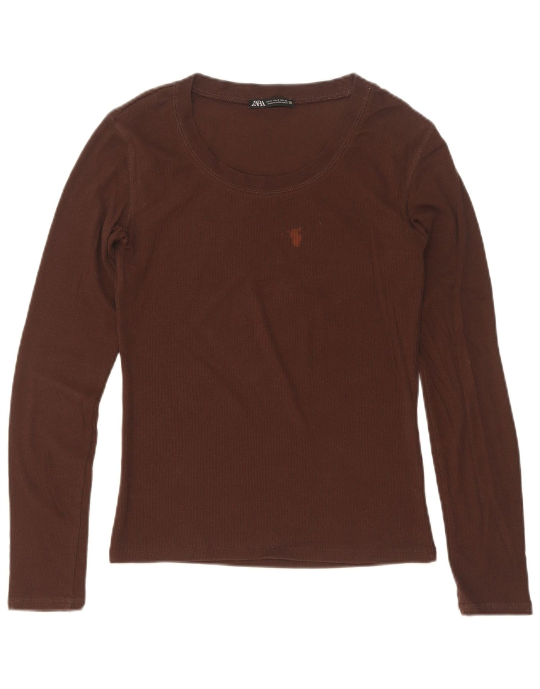 Top feminino Zara manga comprida UK 8 pequeno marrom