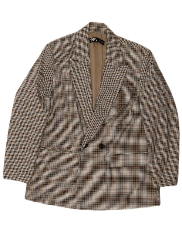 Jaqueta blazer masculina Zara com peito duplo UK 38 poliéster xadrez cinza médio